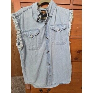 Milwaukee Performance Size Small Denim Sleeveless Biker Button Down Stonewash